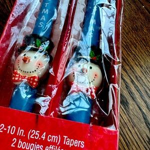 Vintage in Package Merry Christmas Snowman candles set of 2
